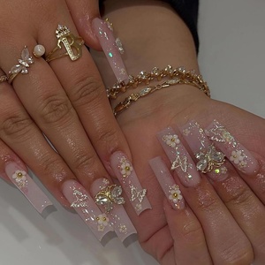 image:imageBABALAL Press On Nails Long Square Fake Nails Pink Brown with 3D Star Rhinestone amp Polka Dot Stripe Design Y2K Retro Cute Glue On Nails for Women and Girls 24PcsFNEB001