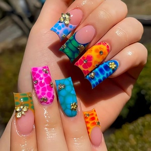 image:imageBABALAL Press On Nails Long Square Fake Nails Pink Brown with 3D Star Rhinestone amp Polka Dot Stripe Design Y2K Retro Cute Glue On Nails for Women and Girls 24PcsFNEB00605