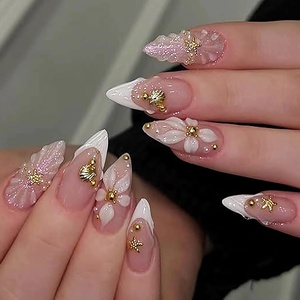 image:imageBABALAL Press On Nails Medium Almond Fake Nails Blue Yellow Brown with Star Polka Dot amp Stripe Swirl Design Y2K Retro Kawaii Glue On Nails for Women and Girls 24PcsFNf40301