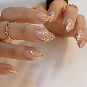 image:imageBABALAL Press On Nails Medium Almond Fake Nails Blue Yellow Brown with Star Polka Dot amp Stripe Swirl Design Y2K Retro Kawaii Glue On Nails for Women and Girls 24PcsFNf402gold