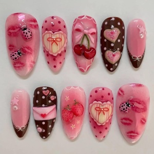 image:imageBABALAL Press On Nails Short Square Fake Nails Nude Pink Cat Eye with Bow Star amp Bear Cartoon Kawaii Design Glossy Cute Coquette Glue On Nails 30PcsBNX109