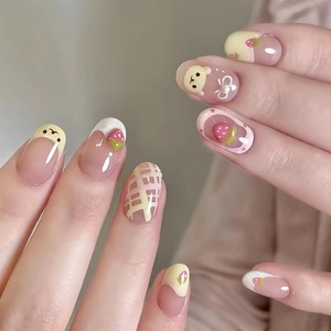image:imageBABALAL Press On Nails Short Square Fake Nails Nude Pink Cat Eye with Bow Star amp Bear Cartoon Kawaii Design Glossy Cute Coquette Glue On Nails 30PcsBNX102
