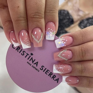 image:imageBABALAL Press On Nails Short Square Fake Nails Pastel Rainbow with Cute Fish Cartoon Design Glossy Fun Summer Beach Glue On Nails for Women and Girls 24PcsP107pink