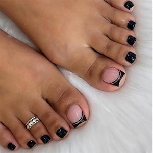image:imageBABALAL Toe Press On Nails Short Square Black and Gold Fake Toenails 3d Chrome amp Rhinestone Design Glossy Gothic Edgy Pedicure Fake Nails for Women and Girls 24Pcs LuxuryBlack