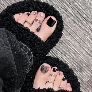 image:imageBABALAL Toe Press On Nails Short Square Black and Gold Fake Toenails 3d Chrome amp Rhinestone Design Glossy Gothic Edgy Pedicure Fake Nails for Women and Girls 24Pcs LuxuryANjzj20102